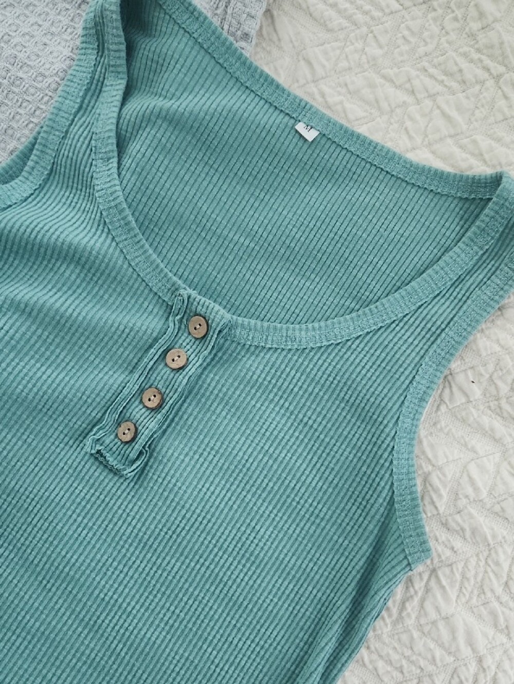 Source Unknown Teal Ribbed Henley Tank - Picture 2 of 3
